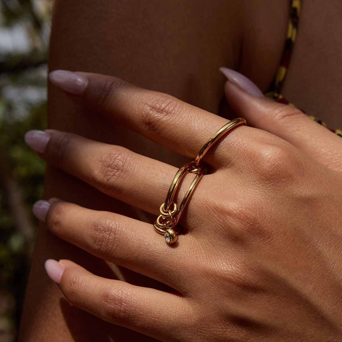 Zirconia-Embellished Multi-Layer Stackable Titanium Steel Ring