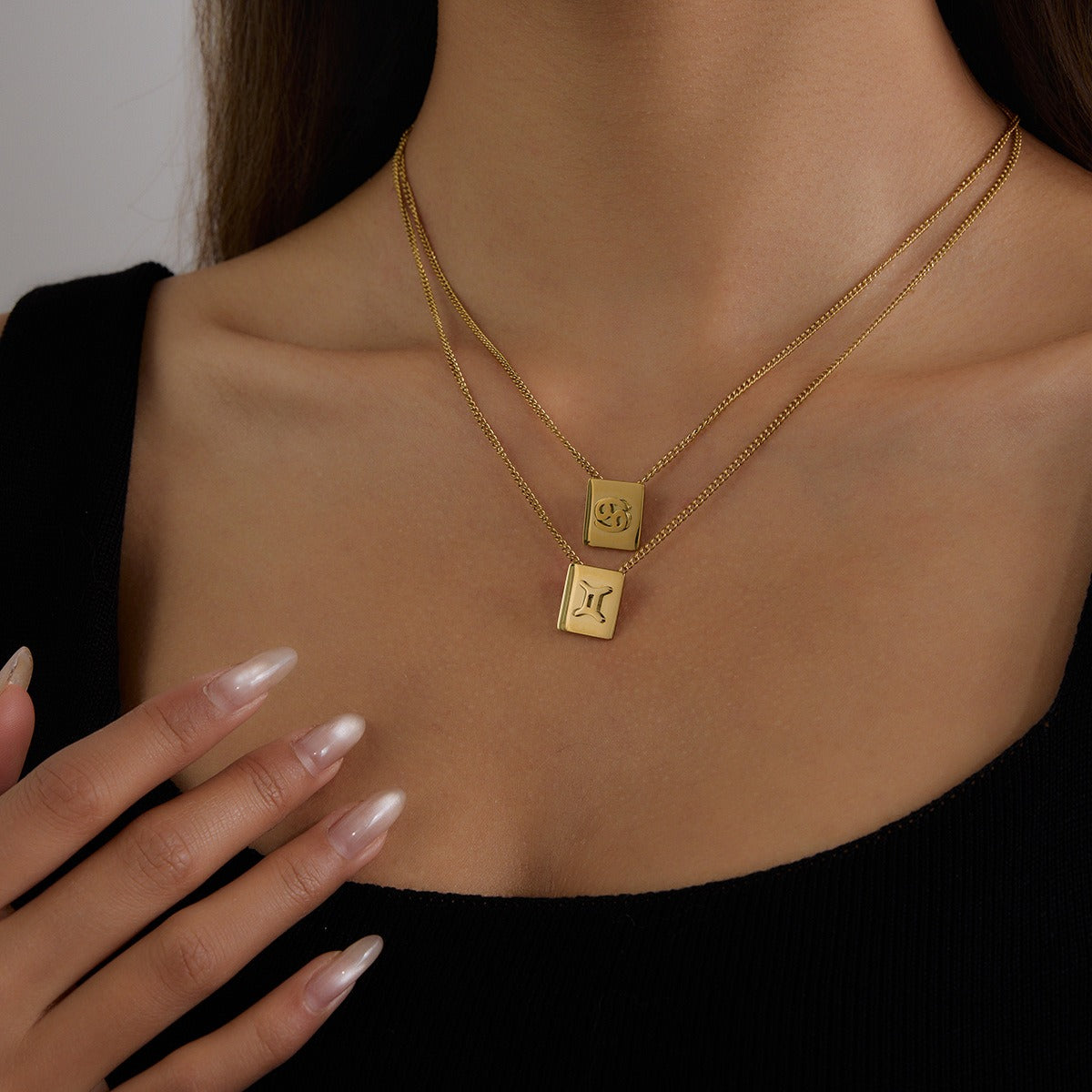 Kaze Zodiac Square Necklace | 18K Gold Celestial Pendant Necklace for Women