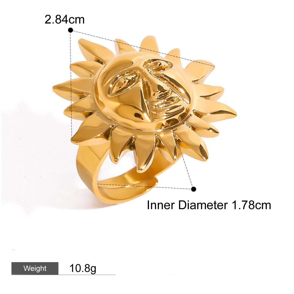 Kaze Sun Face Artistic Open Ring | 18K Gold Textured Sun Design Ring in Gold &amp; Silver