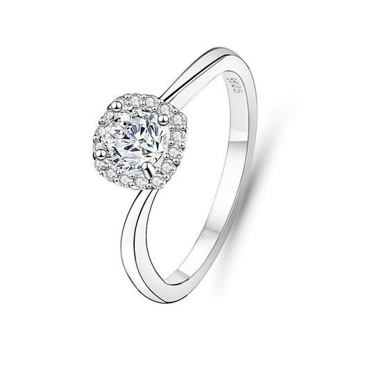 S925 Sterling Silver Moissanite Micro-Set Twisted Band Ring with Square Four-Prong Setting Empty setting (without the main stone)