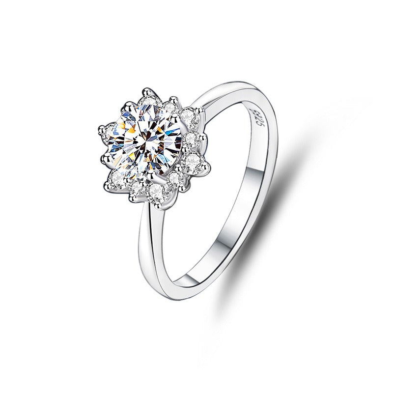 Kaze S925 Sunflower Diamond Zircon Moissanite Ring | Sterling Silver Floral Ring Sizes 5–9 US Empty setting (without the main stone)
