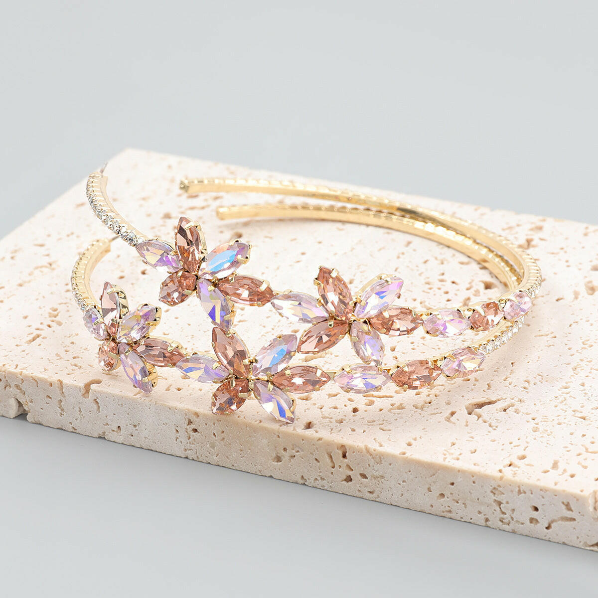 Kaze Rhinestone Flower Stud Earrings | Crystal Floral Studs in White, Blue, Pink &amp; Multicolour Pink