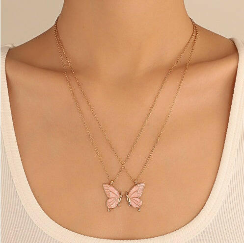 Kaze Geometric Butterfly Layered Necklace Set | Oil-Drip Enamel Pendant in 5 Colours
