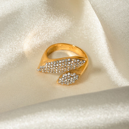 Kaze Dazzling Geometric Diamond Open Ring | 18K Gold Luxury Statement Ring