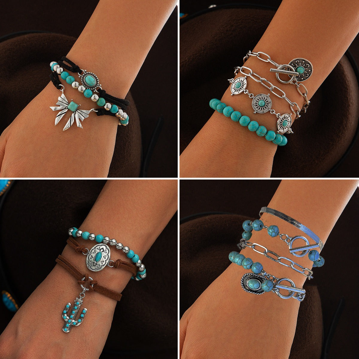 Kaze Faux Turquoise Cactus Tag Bracelet | S925 Sterling Silver Nature Bracelet