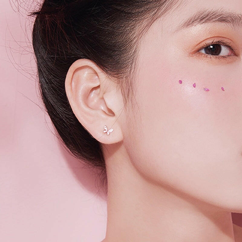 Kaze Mini Silver Butterfly Stud Earrings | Epoxy Finish Earrings in Rose Gold &amp; Platinum