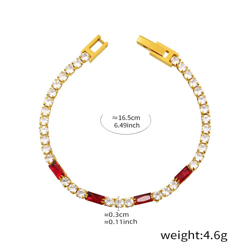 Kaze Rectangular &amp; Round Gemstone Luxury Bracelet | 18K Gold Bracelet in 8 Colour Variants Red