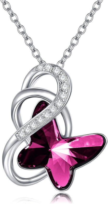925 Sterling Silver Blue Butterfly Pendant Necklace with Crystal Accents Wholesale Purple