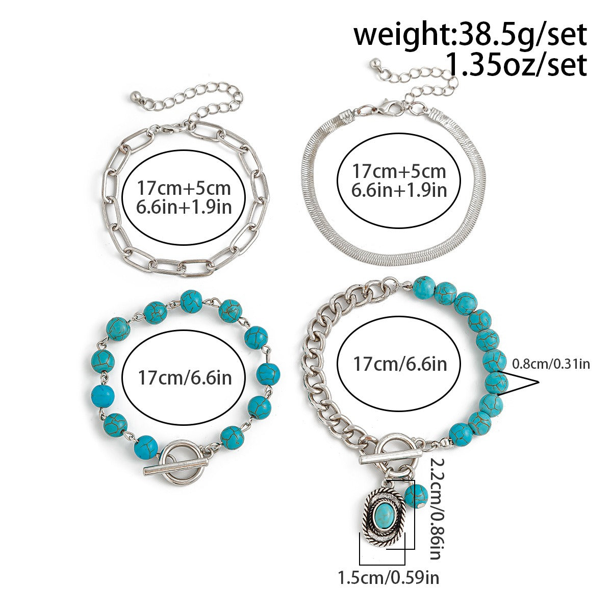 Kaze Faux Turquoise Cactus Tag Bracelet | S925 Sterling Silver Nature Bracelet