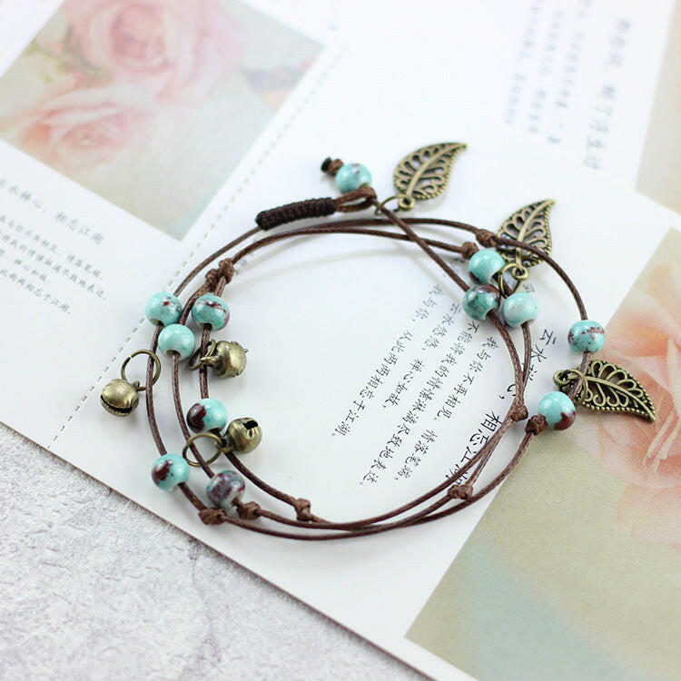 Kaze Classic Charm Bracelet for Girls | Adjustable Iron Alloy Ceramic Charm Bracelet in 3 Colours Light Blue