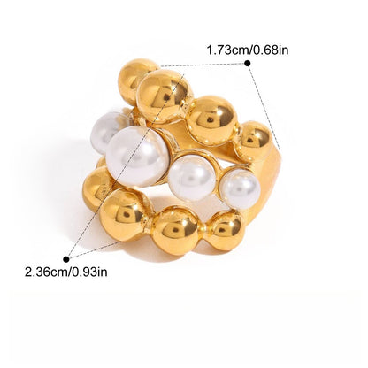 Kaze 18K Gold Pearl Titanium Steel Ring | Pearl Ring in Ring A, B &amp; C Styles Size 7 US 7US RingA