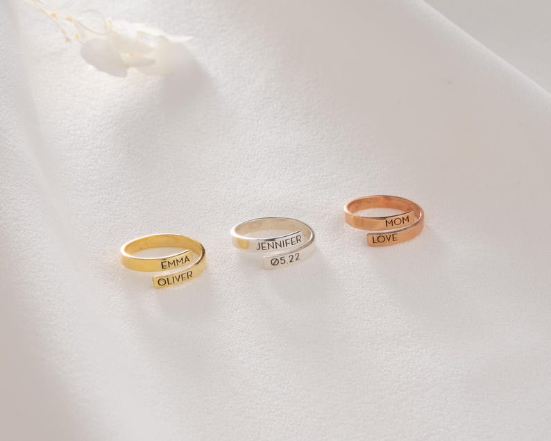 Kaze Personalised Double Name Wrap-Around Open Ring | Custom Engraved Ring in Silver, Gold &amp; Rose Gold