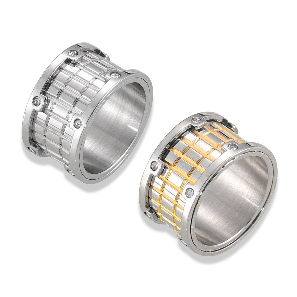 Kaze Grid-Inlaid Zircon Fashion Ring | 18K Gold Stainless Steel Ring in Gold &amp; Silver Sizes 6–8