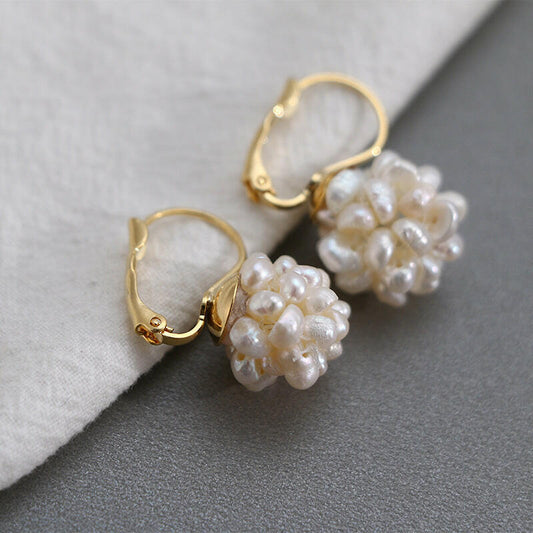 Kaze Minimalist 14K Gold-Plated Natural Pearl Drop Earrings | Classic Pearl Drop Earrings Picture color