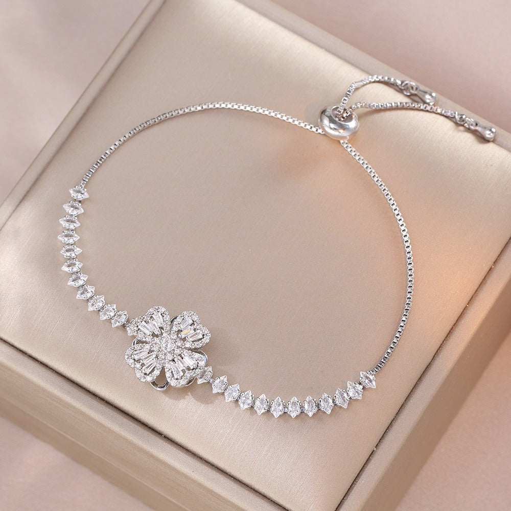 Kaze Rotating Heart-Shaped Zircon Necklace, Ring &amp; Bracelet Set | S925 Silver Spinner Jewellery Rotating Bracelet