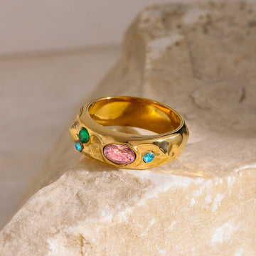 Kaze Hammered Dazzling Gemstone Ring | 18K Gold Artisan Texture Ring in Sizes 6–8 US