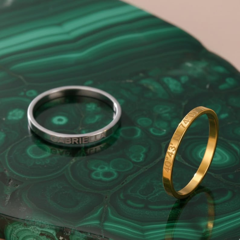 Kaze Customized Engraved Smooth Band Ring | Personalised Name Ring in Silver &amp; Gold Sizes 3–12 US