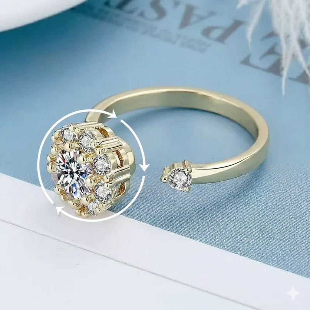 Kaze S925 Silver Rotating Cubic Zirconia Ring | 18K Gold Sterling Silver Spinner Ring in 6 Styles Ring C Adjustable