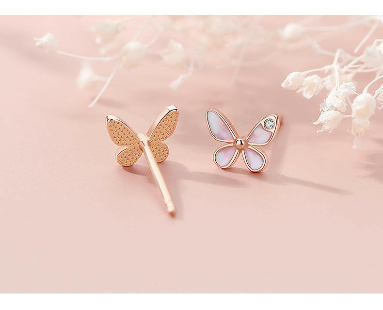 Kaze Mini Silver Butterfly Stud Earrings | Epoxy Finish Earrings in Rose Gold &amp; Platinum