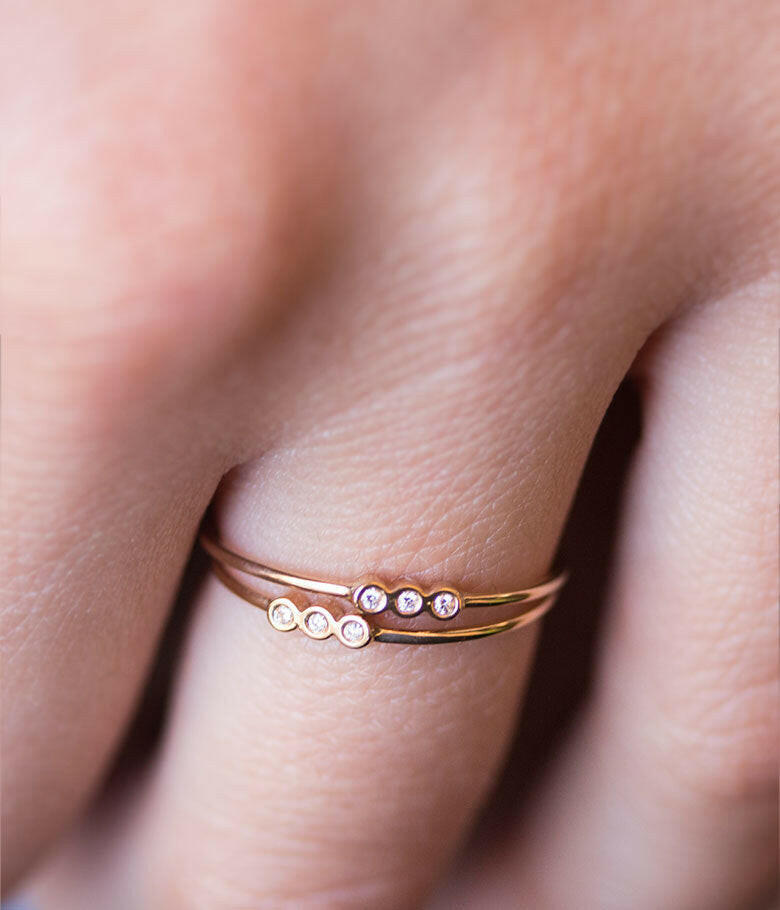 Kaze 18K Gold Triple Band Ring and Zircon Bracelet Set | Luxury Matching Ring &amp; Bracelet