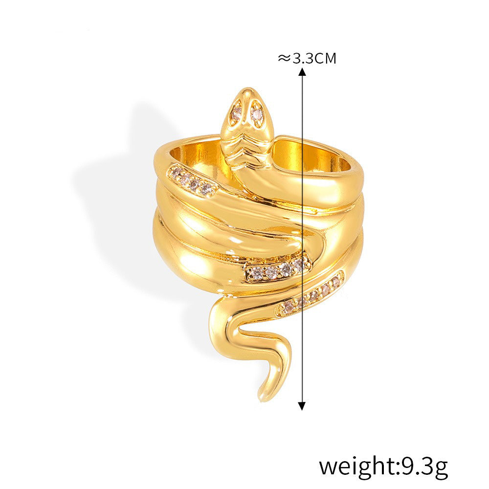 Kaze Dazzling Snake-Shaped Diamond Ring | 18K Gold Serpent Ring in Gold &amp; Silver Size 7 Gold 7US