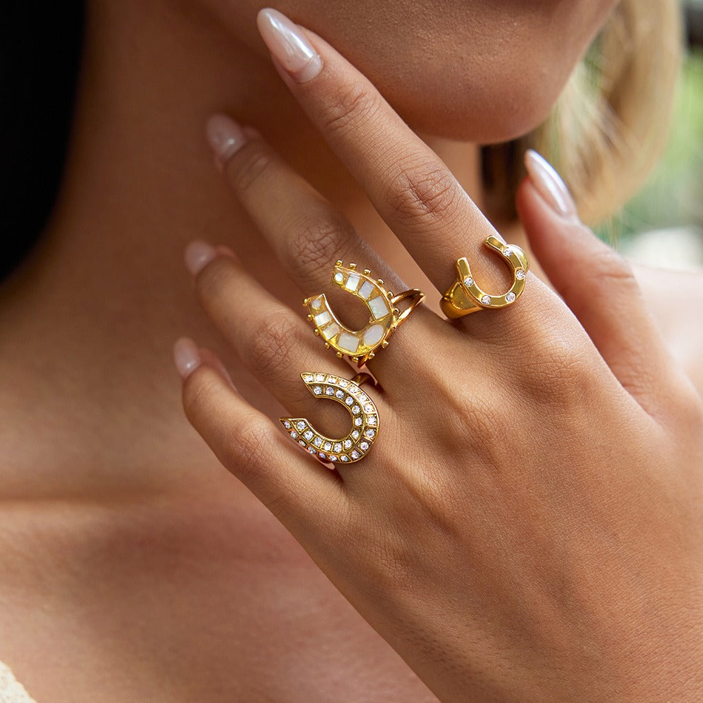 Kaze 18K Gold-Plated Inlaid Cubic Zirconia Titanium Ring | Sparkling Ring in Ring A, B &amp; C