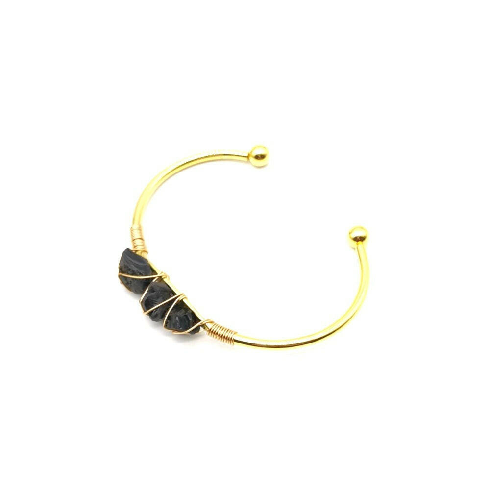 Kaze Braided Natural Gemstone Crystal Bracelet | Handcrafted Adjustable Bracelet with Gold-Plated Accents Black Crystal Gold Plated
