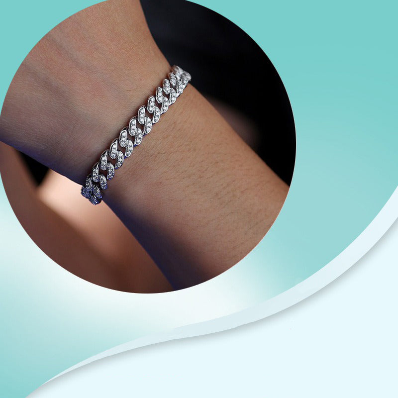 Kaze Cuban Chain Diamond Inlay Bracelet | Luxury Diamond-Set Fashion Bracelet in 5 Sizes