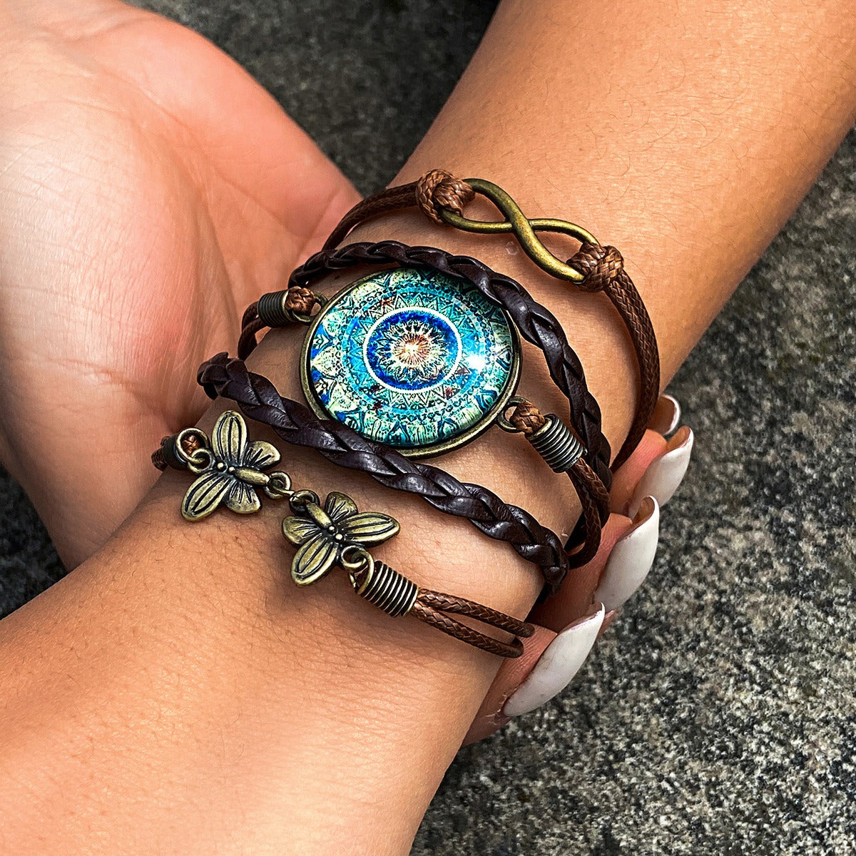 Kaze Ethnic Hand-Woven Gravel Flying Bird Multi-Layer Leaf Bracelet | Artisan Zinc Alloy Bracelet in 3 Styles BronzeA