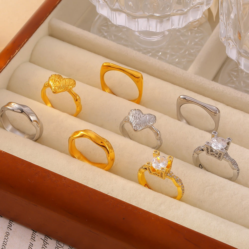 Kaze Classic Retro Geometric Zirconia Ring | 18K Gold Light Luxury Ring in 16 Style Variants