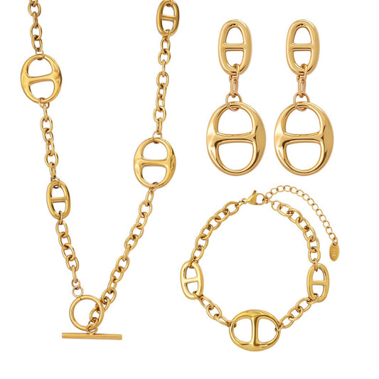 Kaze 18K Gold Geometric Sun Shape Necklace, Bracelet and Earrings Set | 18K Gold &amp; S925 Silver in 6 Variants