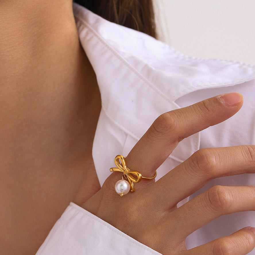 Kaze Sunflower Pearl Earring and Ring Set | 18K Gold Noble Light Luxury Jewellery Set
