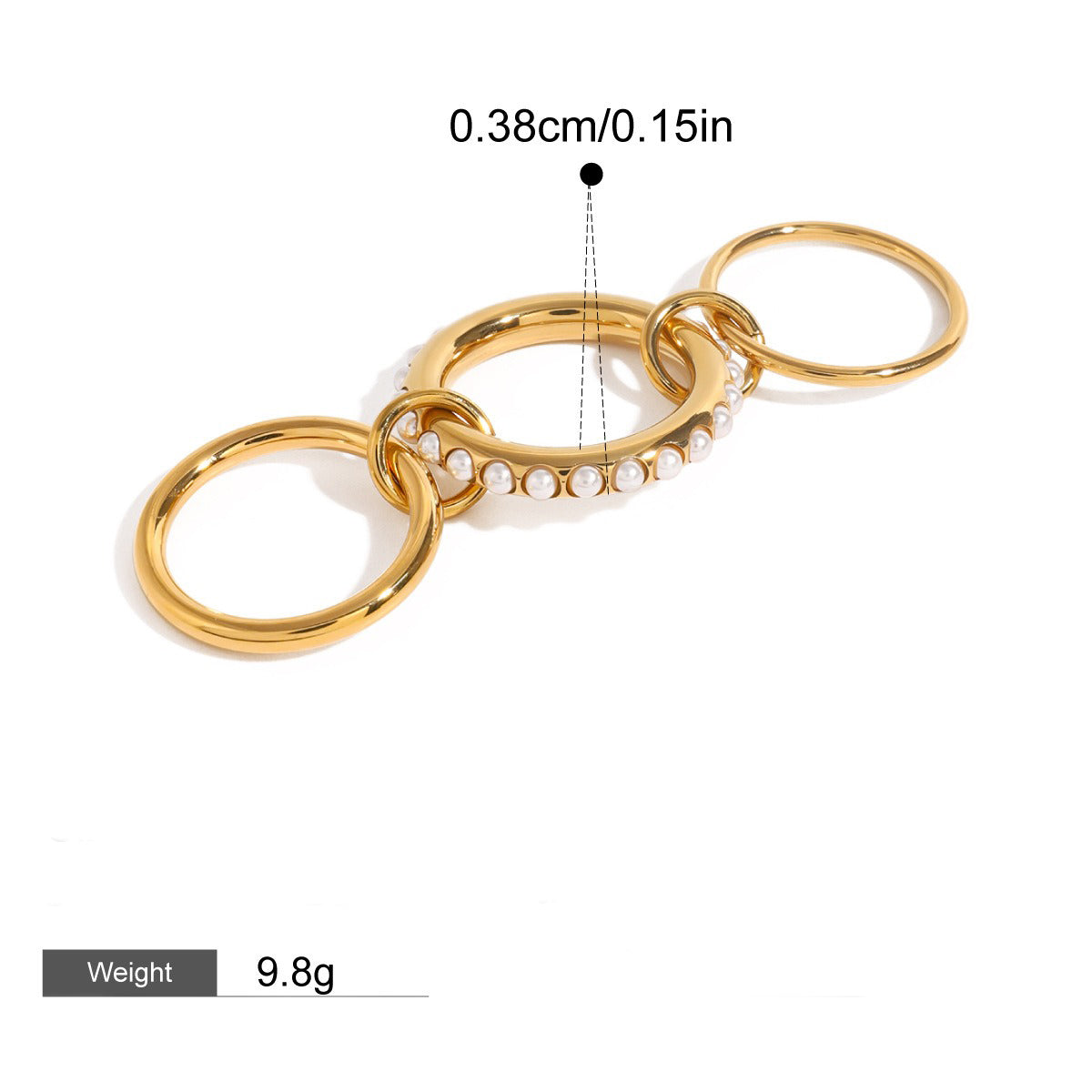 Kaze Three-Ring Interlocking Pearl Ring | 18K Gold Premium Designer Ring in Gold &amp; Silver