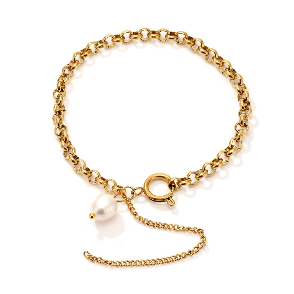 Kaze 18K Gold Thick Chain Bracelet with Irregular Pearl Design | High-End Fashion Jewellery Only