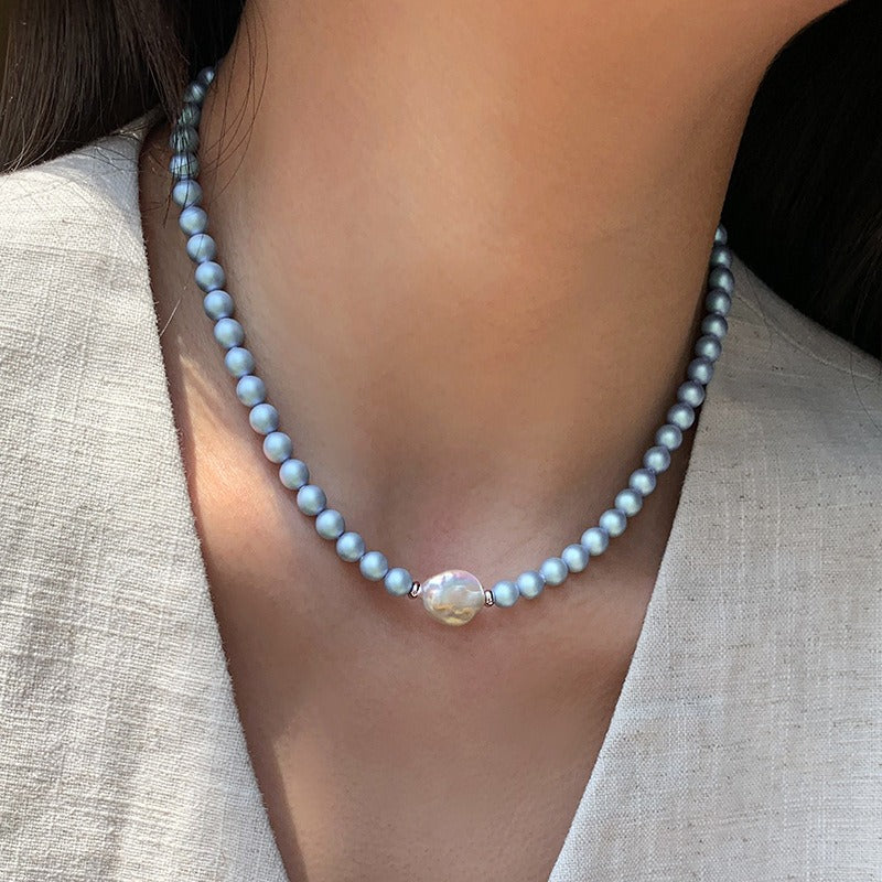 Kaze Iridescent Blue Pearl Jewellery Set | Freshwater Pearl Necklace, Bracelet &amp; Earrings