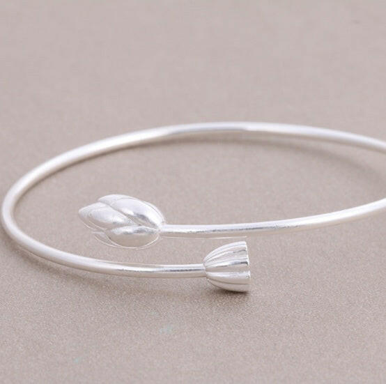 Kaze Silver-Plated Flower Bangle Bracelet | Copper Floral Bangle for Women