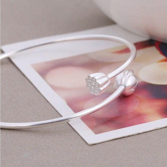 Kaze Silver-Plated Flower Bangle Bracelet | Copper Floral Bangle for Women