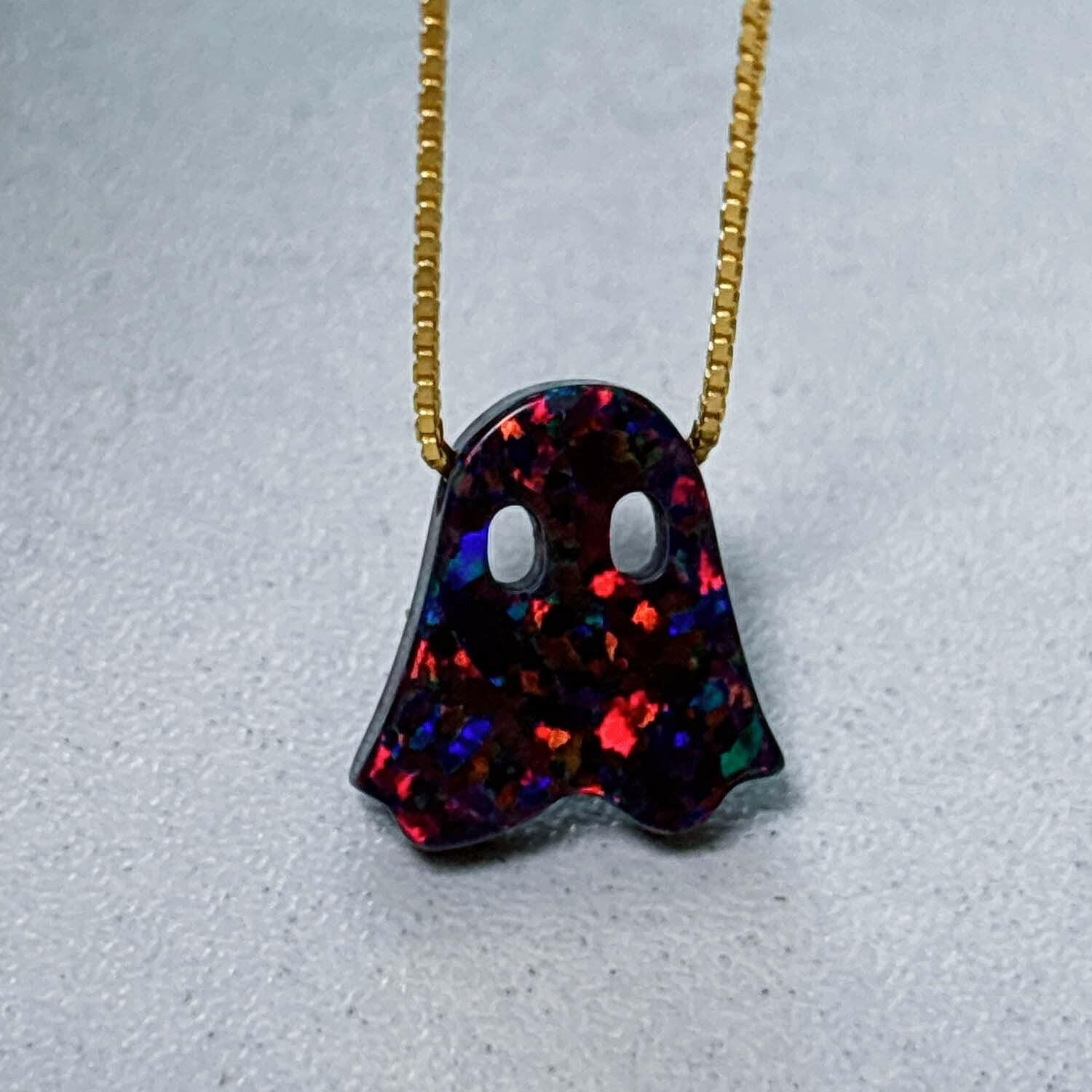 Kaze Ghost S925 Sterling Silver Pendant Necklace | Unisex Box Chain in White, Black, Gold &amp; Rose Gold Black Ghost Gold Necklace