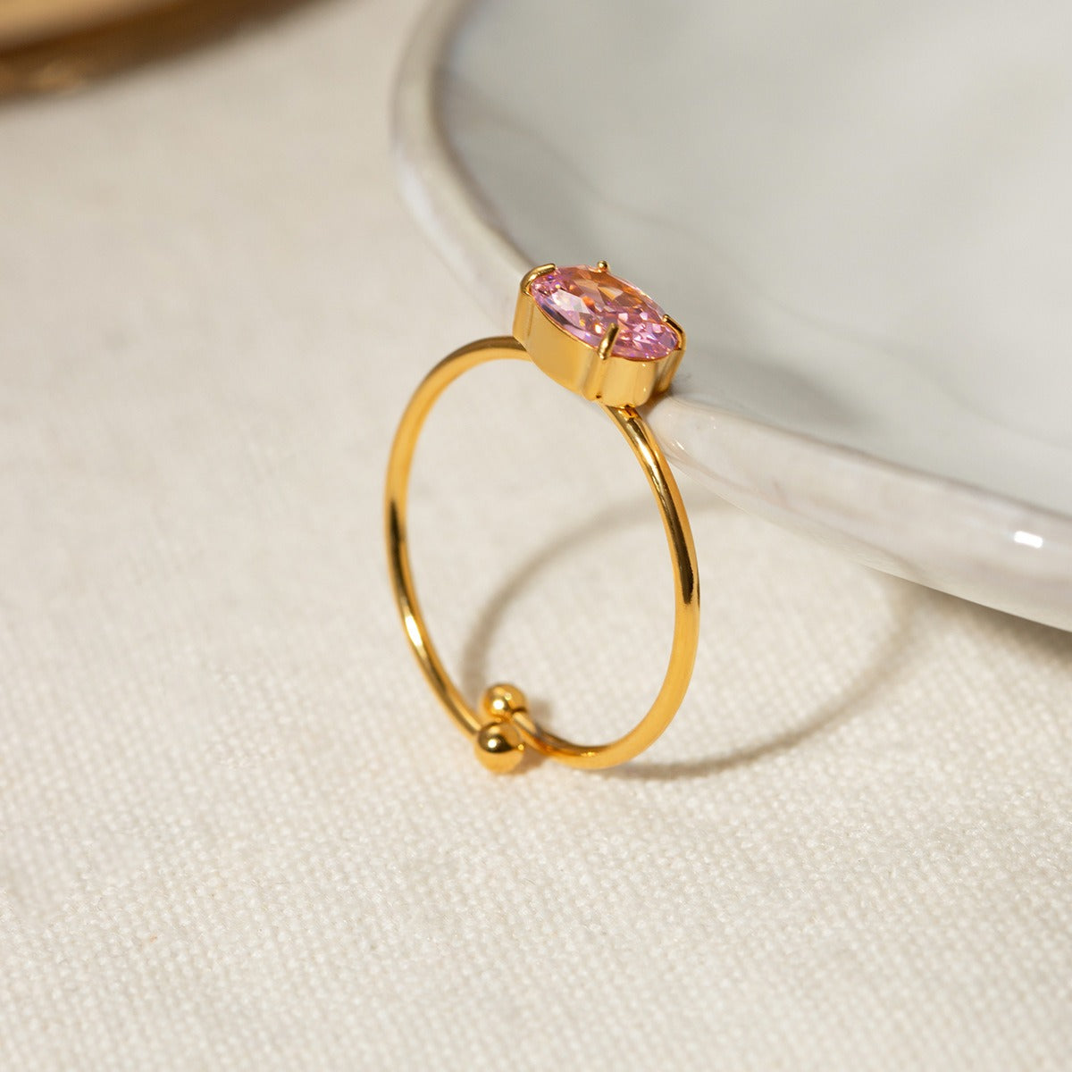 Kaze Cute Gemstone Adjustable Ring | 18K Gold Ring in White, Pink, Black &amp; Green