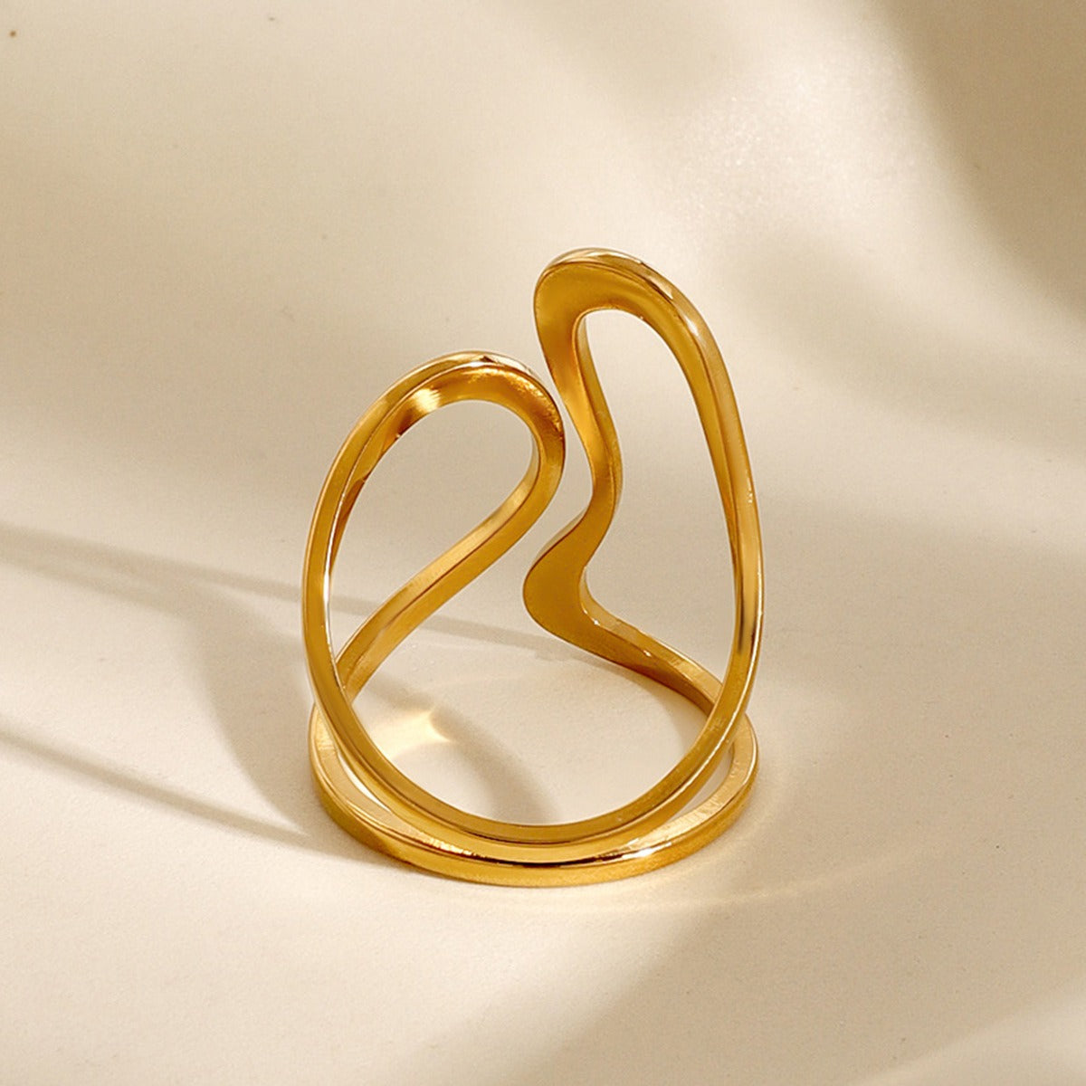 Kaze Trendy Unique Geometric Line Design Ring | 18K Gold Artistic Adjustable Ring