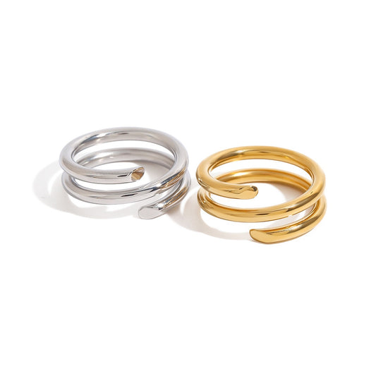 Kaze 18K Gold Titanium Spring Design Ring | Architectural Gold Ring in Ring A &amp; B Sizes 6–8 US