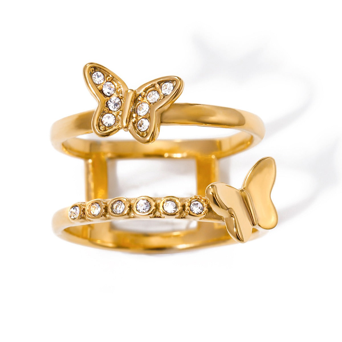 Kaze Double-Layer Butterfly Diamond Ring | 18K Gold Luxury Statement Ring