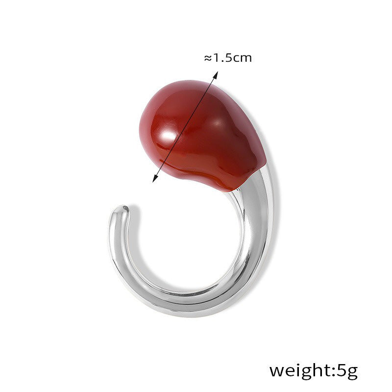 Kaze Trendy Personalized Teardrop-Shaped Ring | 18K Gold Ring in Red &amp; Black Gold &amp; Silver Red Silver Adjustable