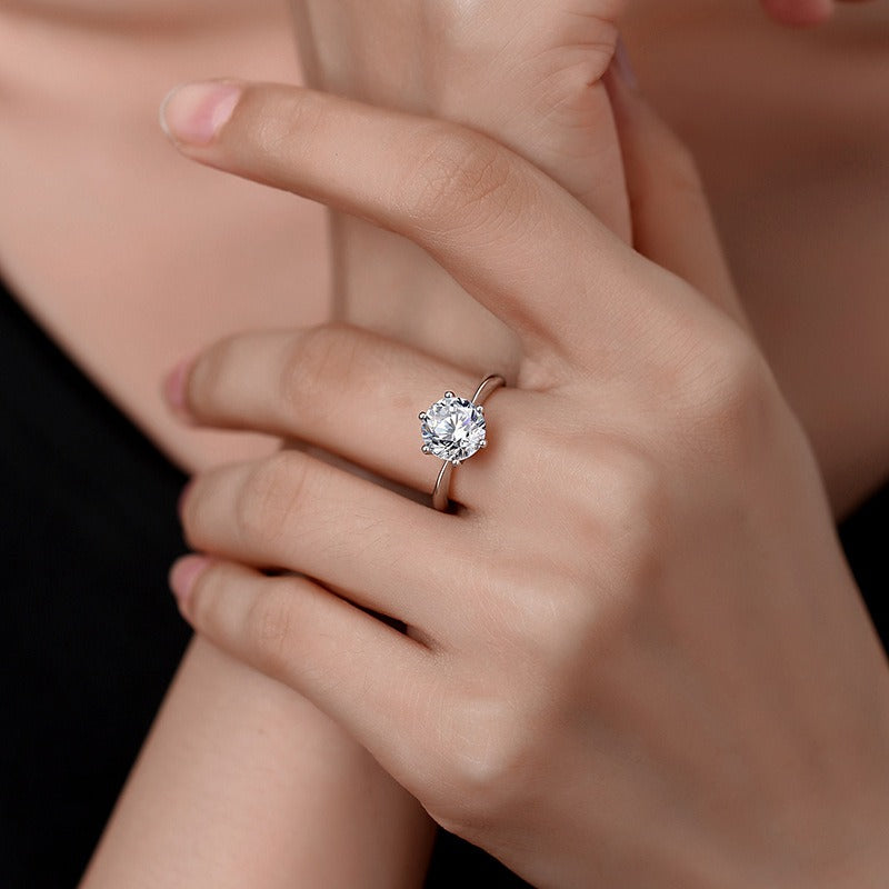 S925 Sterling Silver Classic Six-Prong Elegant Ring