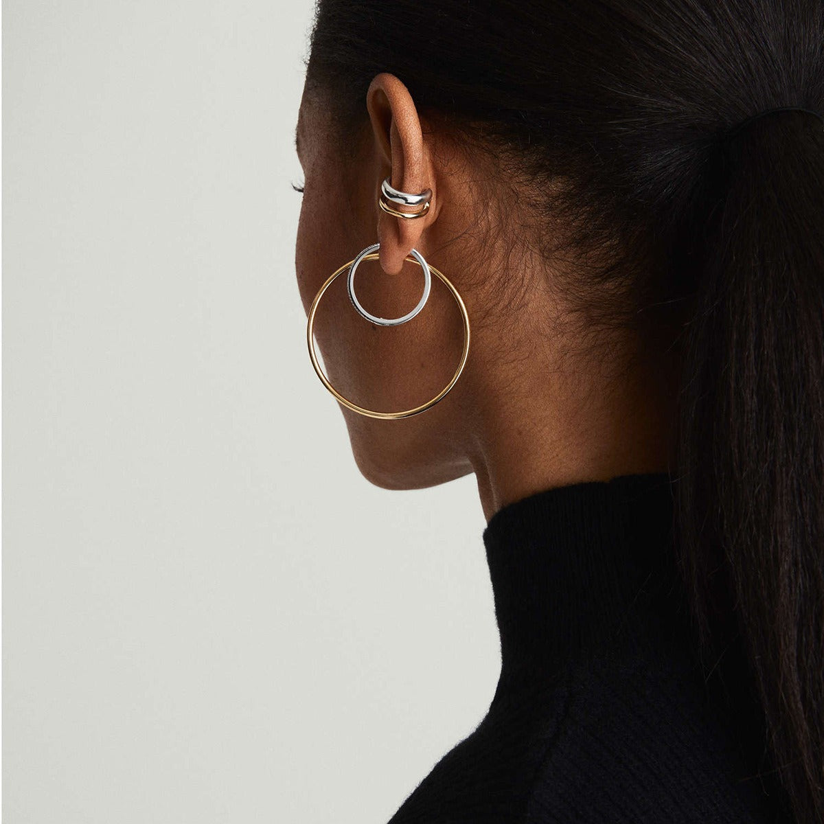 Kaze Double-Layer Two-Tone Earring and Ring Set | 18K Gold Gold &amp; Silver Matching Jewellery Set