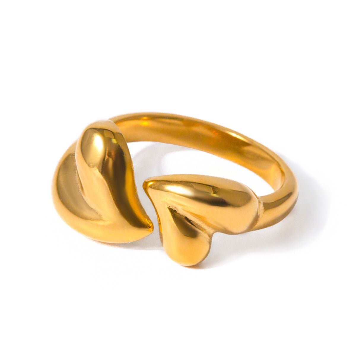Kaze Double Heart Luxury Open Ring | 18K Gold Romantic Adjustable Ring Adjustable
