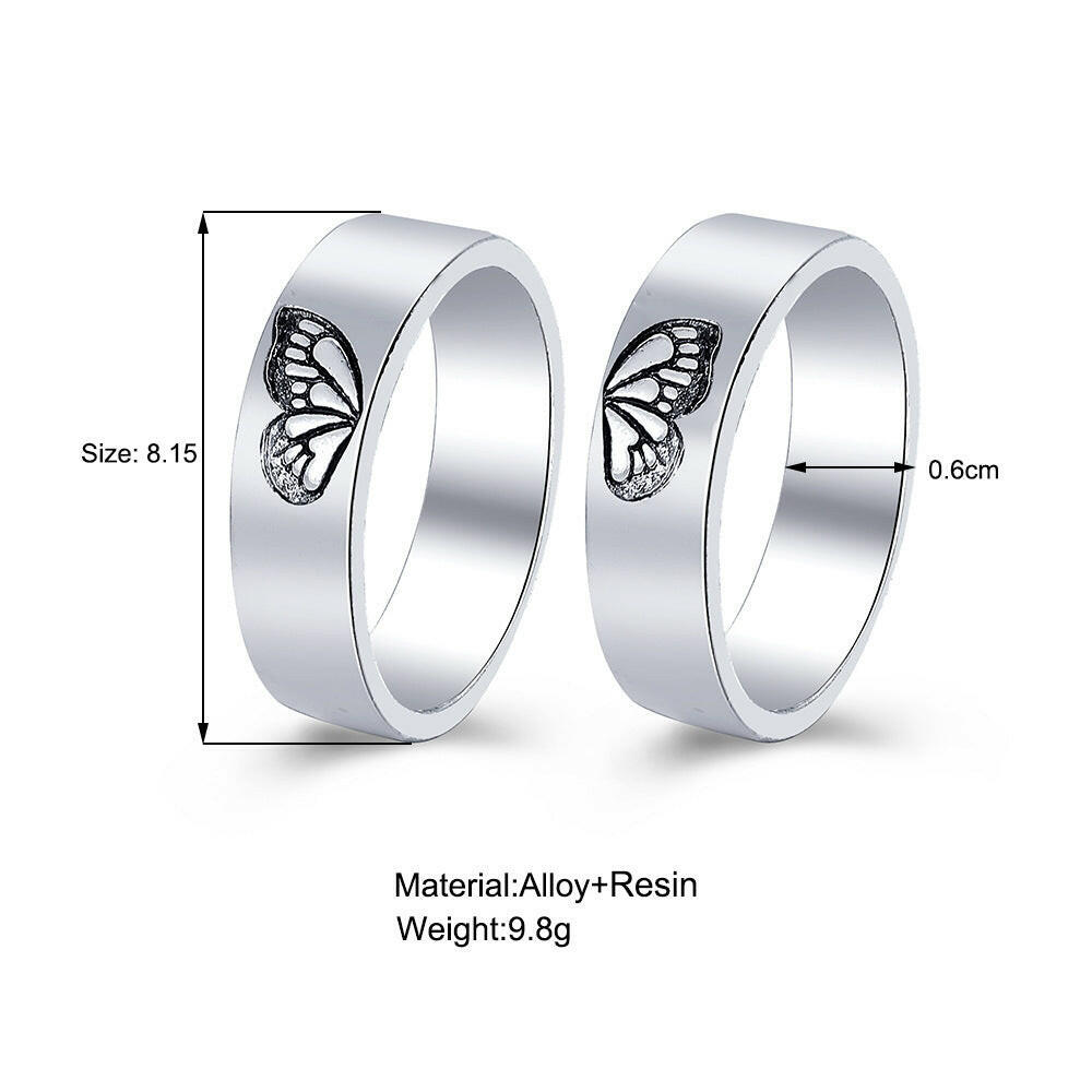 Kaze Butterfly and Heart Couple Ring Set | Matching Promise Ring Set Size 8