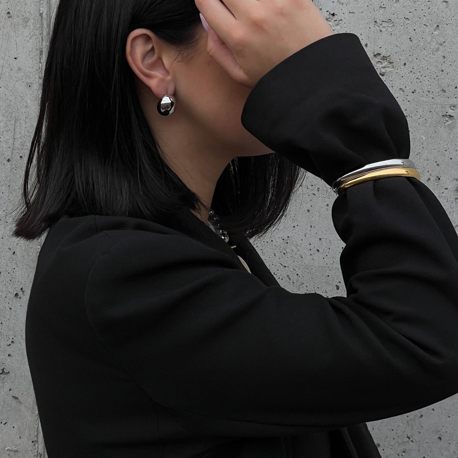 Kaze 18K Gold-Plated Open-Ended Titanium Steel Bracelet | S925 Silver Accent Bracelet in Gold &amp; Silver