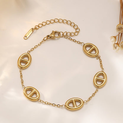 Kaze 18K Gold Pig Nose Necklace and Bracelet Set | Titanium Steel Charm Set in 3 Variants Bracelet