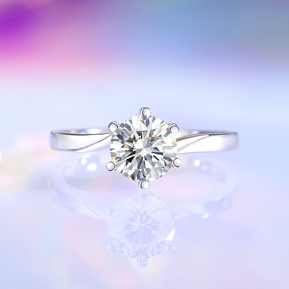 Kaze S925 Twisted Band Six-Prong Moissanite Ring | Sterling Silver Ring Sizes 5–9 US